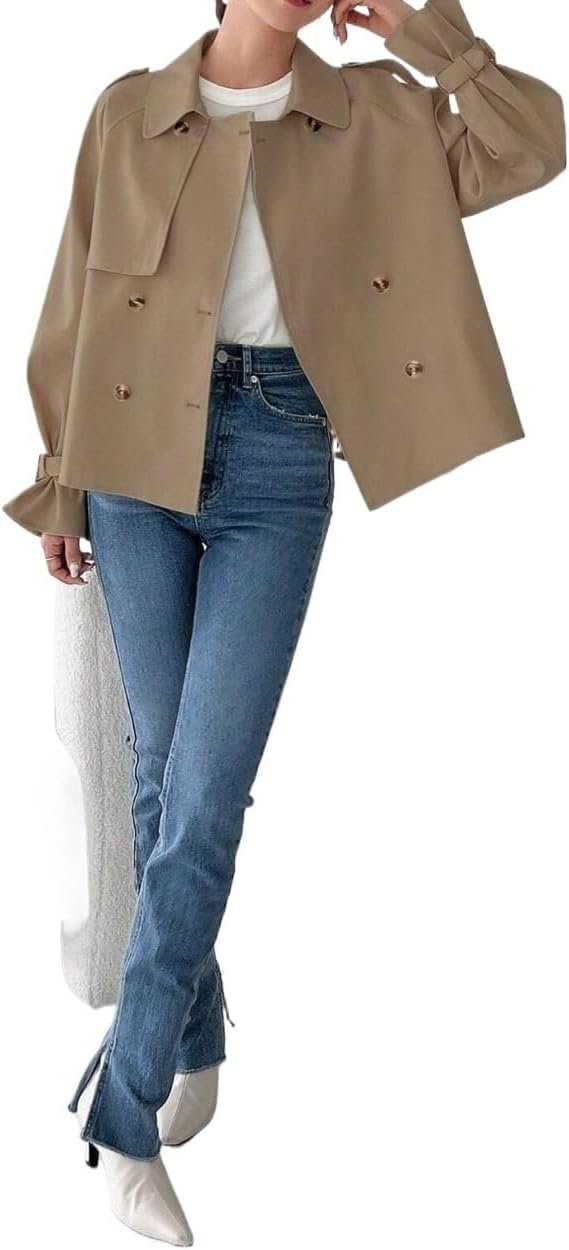 Womens Fashion Trench Outwear Double Breasted Raglan Sleeve Trench Coat Jacket Coat