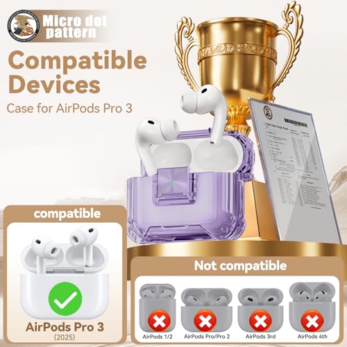Image of for AirPods Pro 3 Case with Safety Lock,Clear Case Soft TPU Shock-Proof Protective Cover with Cute Bling Keychain and Cleaner kit for Women Girls-Clear Purple