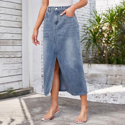 Juniors Skirt for Women Denim Maxi Long Western Slit Plain Skorts 20253