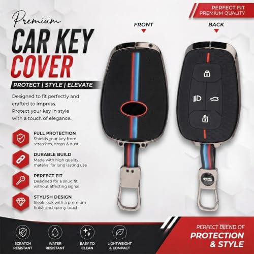 Image of Coll of Fest Luxury Metal Silicon Key Cover Compatible with Tata Nexon | Punch | Safari | Harrier | Altroz | Tigor EV | Tiago EV | Curvv | EV - 4 Button Smart Key Glow in the Dark