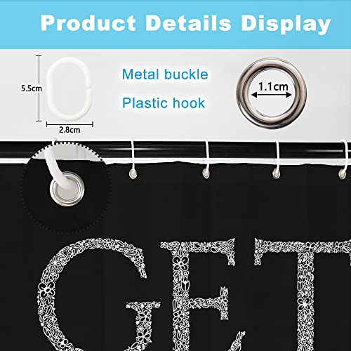 Duschvorhang 'Get Naked' – 183x183 Cm, Aus Polyester, Lustiger Spruch, Wasserfest, Inkl. 12 Haken, Weiß