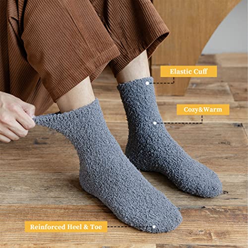 Image of FNOVCO Mens Fuzzy Socks - Soft Cozy Slipper Fluffy Winter Warm Microfiber Plush Sleeping Socks - 5 to 6 Pairs