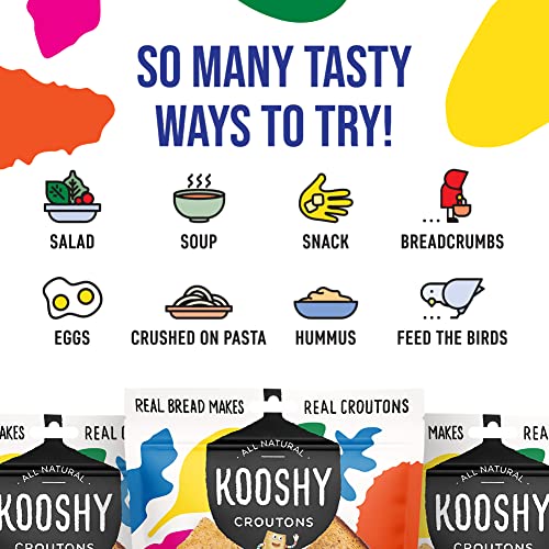 Kooshy Croutons - Almost Naked (Sourdough Bread, Sea Salt, Black Pepper), All Natural, Non-GMO, Vegan Croutons for Salad, Soup and More, 5oz Pouch