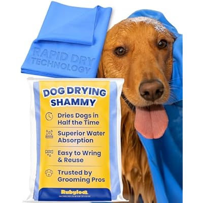 rubyloo Shammy Dog Towels for Drying Dogs Large - 34 x 26 Ultra Absorbent Technology Dries Dogs 2X Faster - Easy to Wring Out &amp; Reuse - Compact for Bath, Swim, Rain, Travel, Cooling - 1 Pack