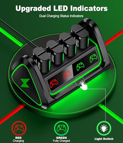 upgraded fast charging rechargeable battery packs with light control 4 x 4080mwh for xbox batteries with charger dock for xbox series xs one sxelite controllers christmas accessory