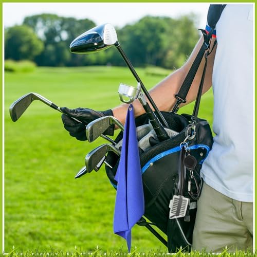 Vyuwast Golf Accessories for Men, Golf Towel with Clip for Golf Bags and Golf Club Cleaner Brush and Dust Cover Divot Carabiner Kit