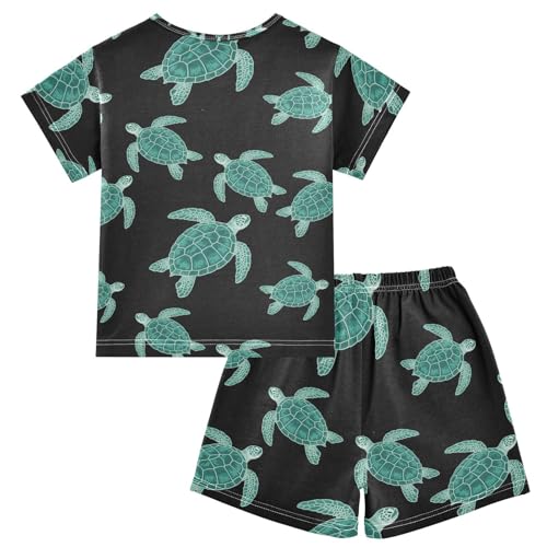 ALAZA Turtle Green Black Cute Pajamas Set Short Sleeve Cotton Sleepwear Summer Pjs 2 Piece 5-14Y2