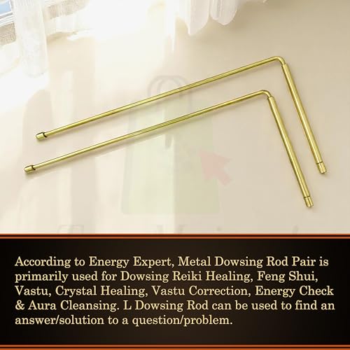 Image of Brass Dowsing Rods Pair for Vastu | 5 mm Diameter | Set with Board & Brass Pendulum (Assorted) | Aura Energy Scanner | Feng Shui | Reiki | Dowsing Rods | L-Rod