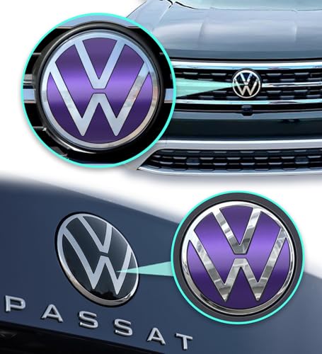 Image of IPG Decal Made for VW 2021 Passat Polo Tiguan Golf Rear /Front Emblem Logo Decals Stickers Set (4 Units) (Metallic Purple)