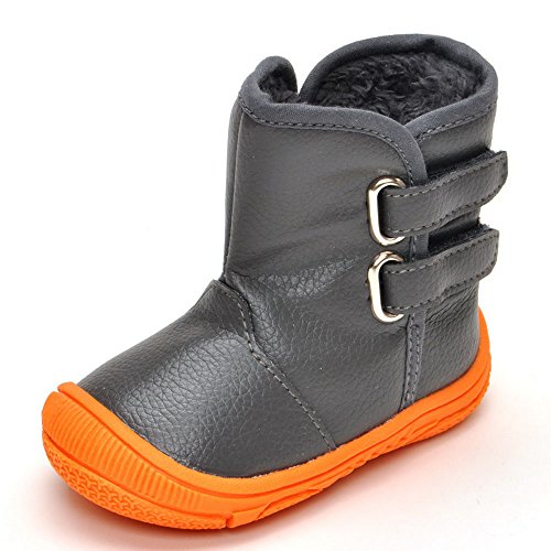 Enteer Infant Baby Boys' Soft Rubber Sole Anti-Slip Warm Winter Prewalker Leather Toddler Boots (19-24months, Gray)