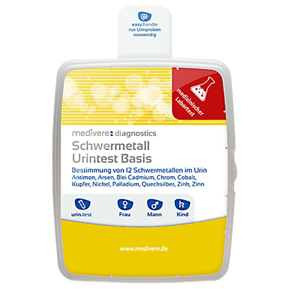 medivere Schwermetall Urintest Basis - Bestimmung der Schwermetalle Antimon, Arsen, Blei, Cadmium, Chrom, Cobalt, Kupfer, Nickel, Palladium, Quecksilber, Zink, Zinn