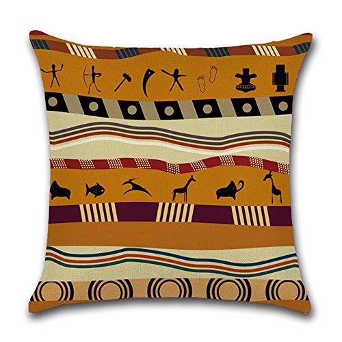 Yangyulu African Pattern Cotton Linen Home Decorative Throw Pillow Case Sofa Cushion Cover 18" X 18" (Set Of 4) #TOP1