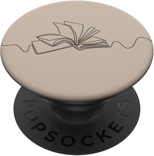 Arte minimalista de línea de libro para librero en arena bronceada, PopSockets intercambiables PopGrip
