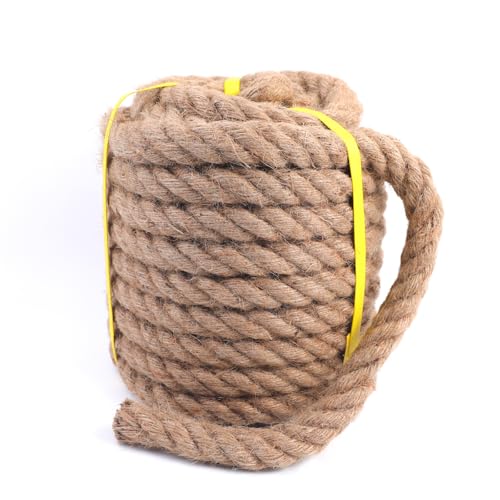 Natural Hemp Rope 1 Inch x 32 Feet - Twisted Manila Jute Rope for Crafts, Porch Swings, Decor, Railings, Landscaping - Heavy-Duty Ultra-Durable (Brown, 32 FT)