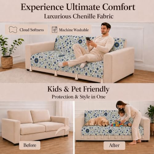 Image of STITCHNEST 'Eden Weaves Collection Series' 3 Seater Sofa Cover - Full Coverage| Elegant Woven Fabric, Decorative Tassels, Washable & Durable for Modern Living