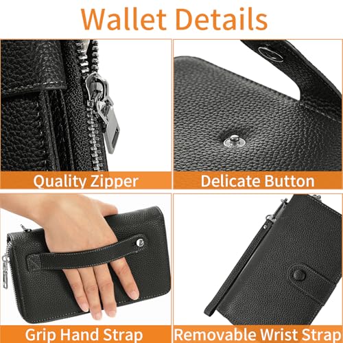 Image of Wristlet Wallets for Women RFID Blocking, Large Capacity Long Wallet Women Leather Credit Card Holder