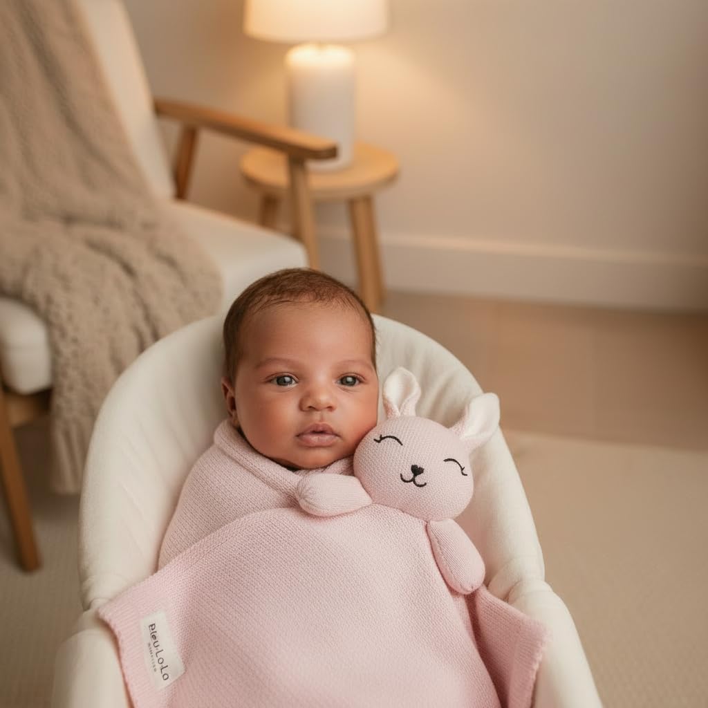 Blanket Lovey 100% Organic Cotton Baby Blanket with Comfort Lovey, Soft Security Blanket for Newborns & Toddlers (Bunny - Pink)