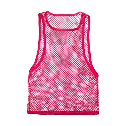 Fishnet Crop Top Sexy Mesh Vest See Through Sleeveless Casual Shirts Novelty T-Shirts Classic Cut Undershirts for Men Hot Pink