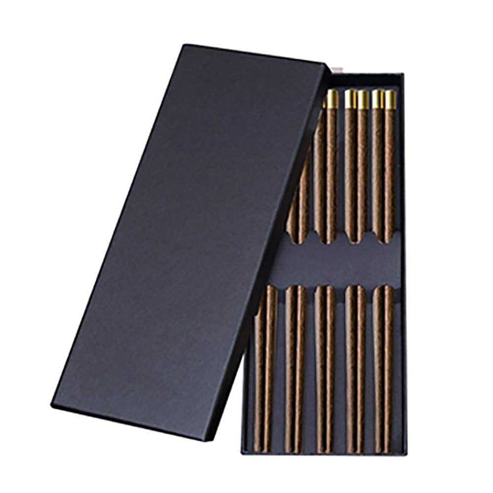 Baguettes réutilisables Lot de 5 Paires de Baguettes en Bois Dur, Style Japonais, réutilisables, Classiques, saines, en Bambou Naturel, avec Coffret Cadeau, lavables au Lave-Vaisselle, 25 cm