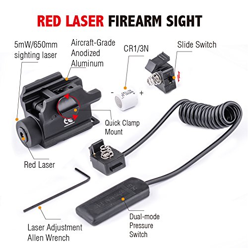 MCCC 650nm Red Laser Sight Red Dot Sight for Pistols Rail Mounted with Remote Pressure Switch