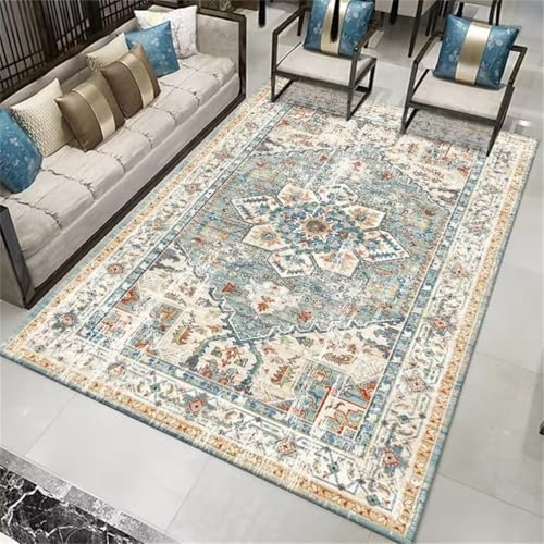 Tapis de salon lavable en machine rectangulaire bleu 100x160