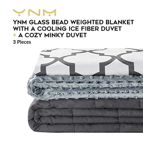 Image of YnM Weighted Blanket and Duvet Covers a€ inch Hot and Cold Duvet Cover Set (3 Pieces) a€ inch (Lattice Scroll, 60''x80'' 18lbs), Suit for One Person(~170lb) Use on Queen /King Bed