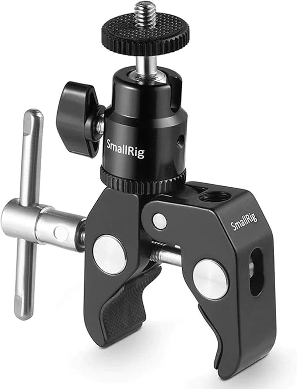 Soporte de súper abrazadera con soporte de minirótula para cámaras de acción | Adaptador de zapata con tornillo de 1/4" para monitores/luces/flash, para GoPro, para DJI, para Insta360
