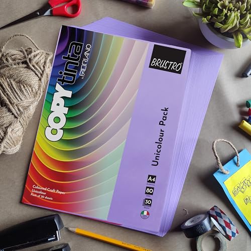 Image of BRUSTRO Copytinta Coloured Craft Paper A4 Size 80 GSM Violet Shade (Violetta), 60 Sheets Pack | Double Side Colored, Ideal for Origami, Scrapbooking, Making Card, DIY Art & Craft.