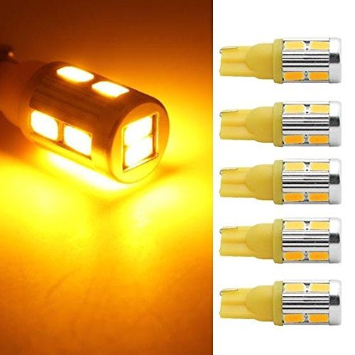 Partsam 5x Amber Yellow 10-5730-SMD Super Bright 168 2825 W5W 194 T10 LED bulbs Replacement For Cab Marker Clearance Top Roof Running Lights 12V Car Light