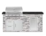 BBQ Island Signature 6 Ft Outdoor Kitchen Island w/ 32 Inch Natural Or Propane Gas Blaze LBM Grill & Narrow Trash Bin | Alaska Gray w/Black Granite