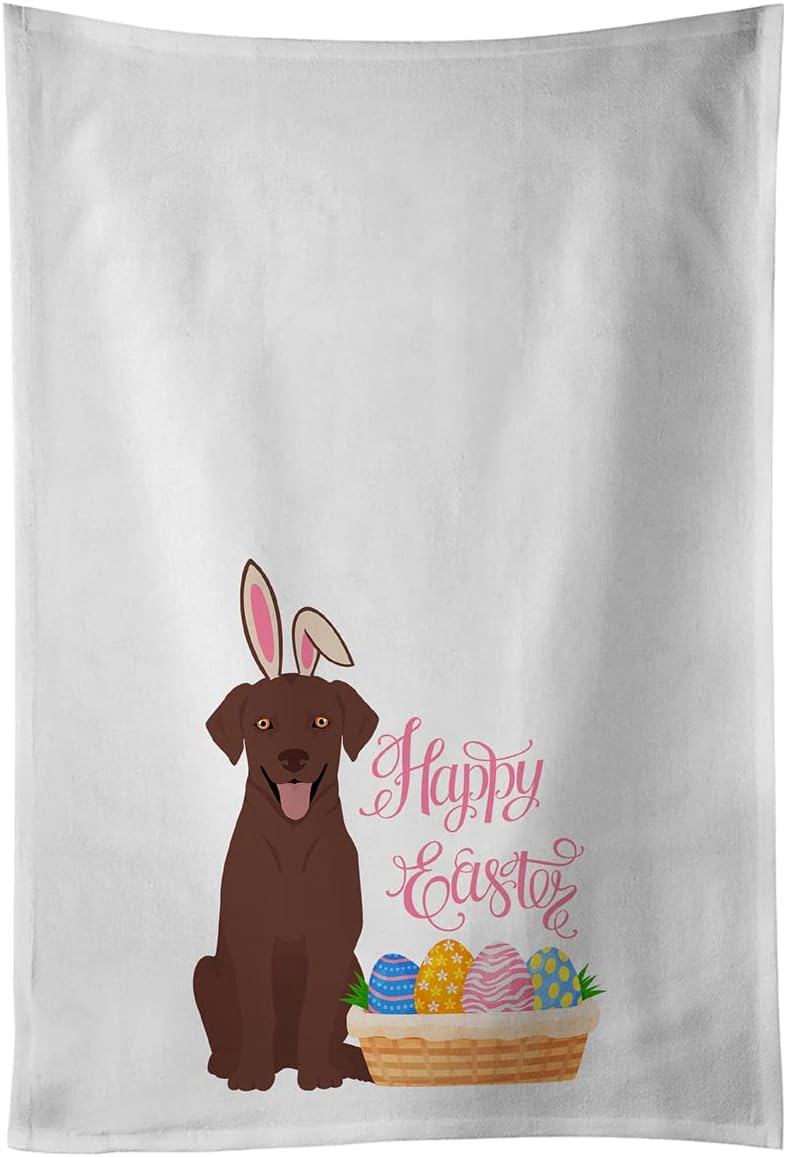 Caroline's Treasures WDK5049WTKT Chocolate Labrador Retriever Easter White Kitchen Towel Set of 2 Dish Towels Decorative Bathroom Hand Towel for Hand, Face, Hair, Yoga, Tea, Dishcloth, 19 X 25, White