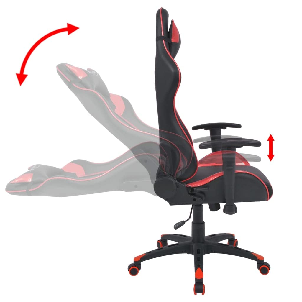 Silla de gaming reclinable con funda de piel sintética, silla de oficina para videojuegos con cojín cervical y lumbar, 5 ruedas y elevador de aire comprimido para una comodidad ergonómica
