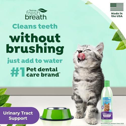 Image of TropiClean Fresh Breath Cat Dental Water Additive + Urinary Tract Support, with Cranberry Extract, Teeth Cleaning & Breath Freshener Solution, 16oz