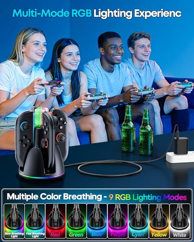 Image of Switch Joycon Charger for SW 2 Model, Fast SW Charger Station with 9 RGB Lighting Modes & Dual-Direction Magnetic, Switch 2 Controller Charging Dock Accessories