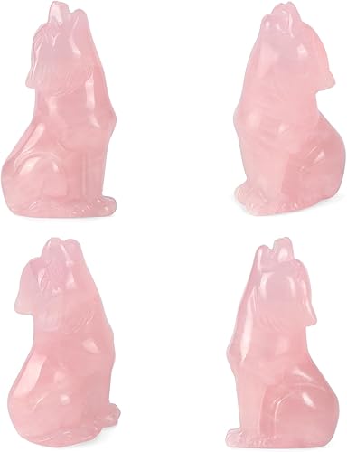 Miniatura 7 de Artistone Estatua de lobo de cristal de 2 pulgadas, de cuarzo rosa, curativa, reiki, escultura de animal, adorno de escultura de animales de