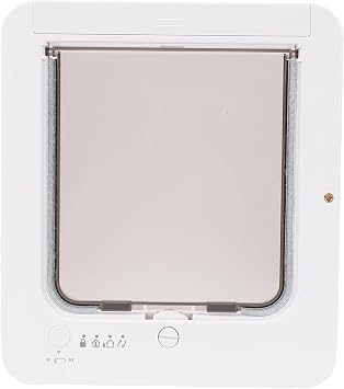 Ymiko Smart Pet Door Electronic Cat Flap Collar Activated 2 Way Entry Microchip Sensing Technology Weatherproof Plastic for Interior Exterior Doors