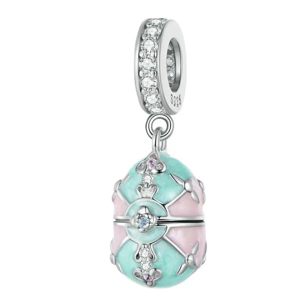 LLXYWJ Plata de Ley 925, Cuentas de corazón de Huevo de la Suerte de Conejo Rosa, Colgante para Pulsera y Collar