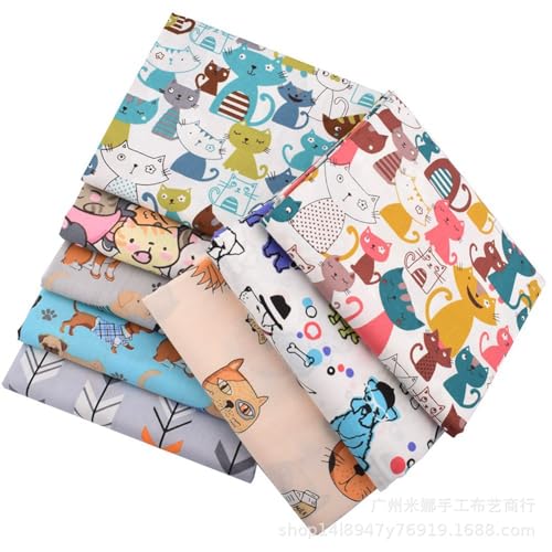 BrightGlow 8 Stück 25 * 20cm Baumwollstoff Stoffpakete 100% Baumwolle Quiltingstoff Bündel ZUN Nähen DIY Handwerk Patchwork Stoffe Baumwolltuch Quilting Stoffreste Katzen & Hunde