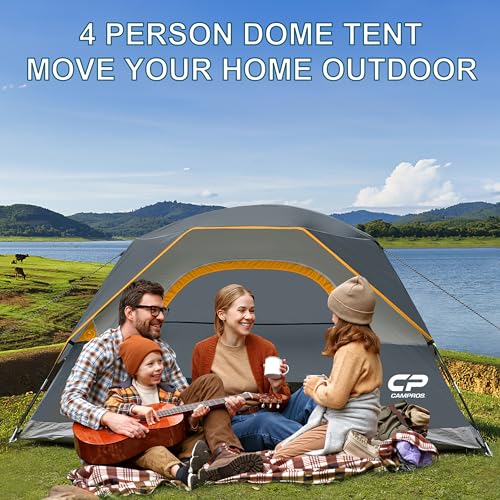 Image of CAMPROS CP Camping Tent 2 /4 /6 Person, Waterproof Windproof Double Layer Dome Tent, Easy Setup with Large Mesh Windows & Wide Door for Outdoor Camping Backyard