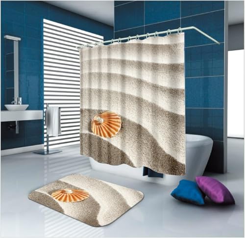 Muscheln Duschvorhang 90x180 cm Anti-Schimmel Wasserdicht Strandthema 3D Shower Curtain Polyester Stoff Waschbar Duschvorhänge für Badewanne Badezimmer C.478