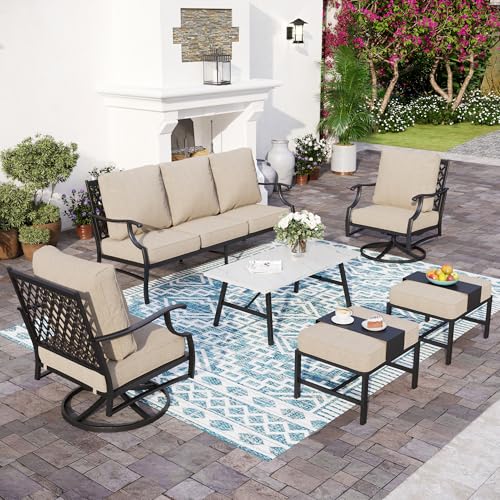Patio Furniture Set Modern Metal Outdoor Patio Furniture 3 Seater Sofa 2 Swivel Chairs 2 Ottomans Coffee Table and 575 Extra Thick Cushion Patio Conversation Set for Backyard