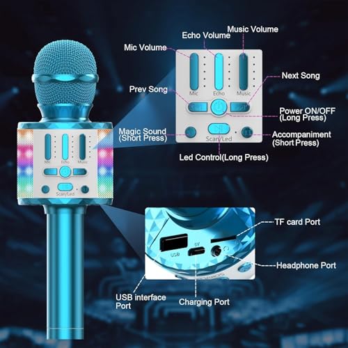 MicQutr LED Drahtloses Bluetooth Karaoke Mikrofon zum Singen, Spielzeug Kinder, Heim KTV Karaoke Maschine, Tragbares KTV Lautsprecher Recorder für Android/iPhone/iPad/PC