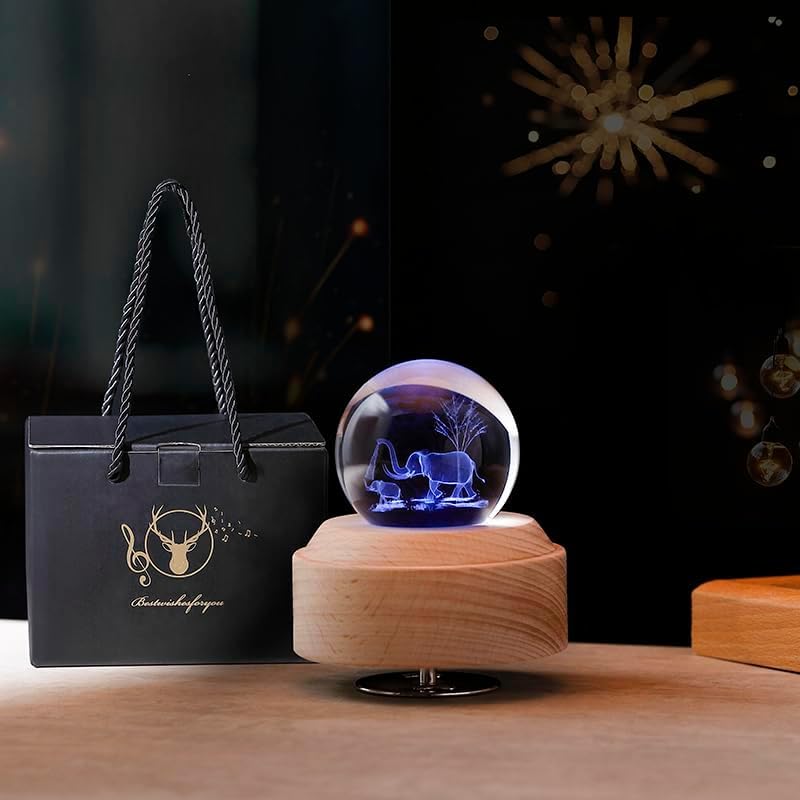 Sinzyo 3D Kristallkugel Musikbox Drehbase, Geschenk für Geburtstag, Neues Jahr, Musikboxen für Frauen Mutter Tochter, Thanksgiving (Kreis, Elefant, You Are My Sunshine)