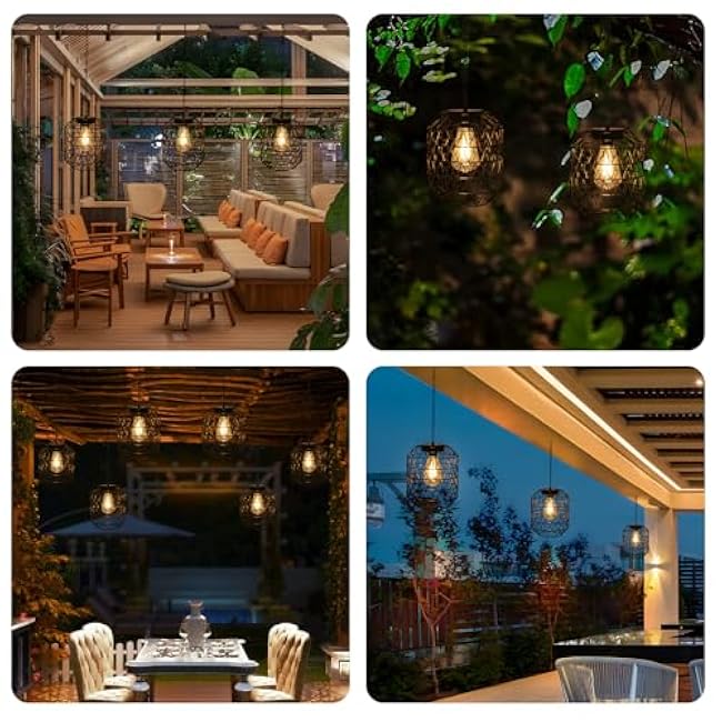 Livinlarge Solar Pendant Light,Outdoor Solar Powered Chandelier Hanging Lantern IP44 Waterproof,Gazebo Lights for Yard Patio Balcony Tree Porch Porch Garden Decor