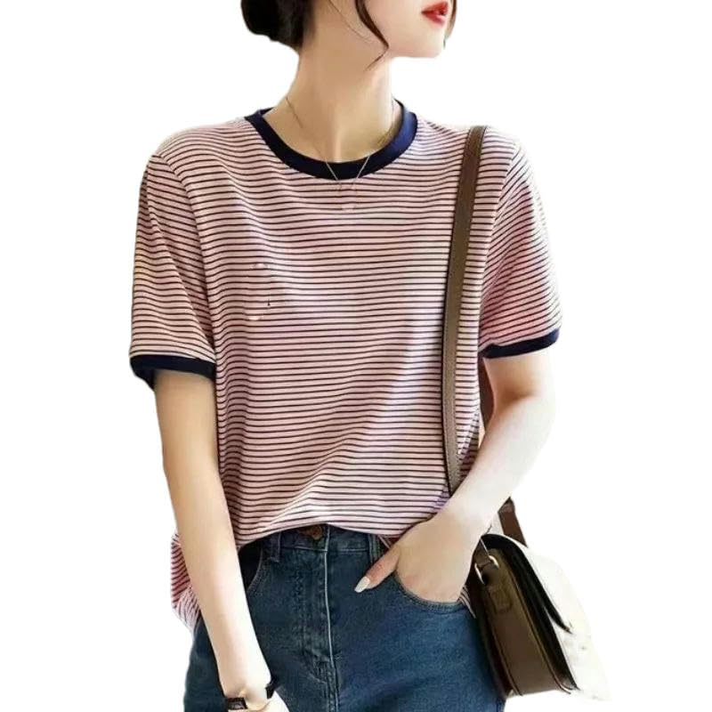 T-shirt tricoté en soie de glace pour femmes haut rayé d'été