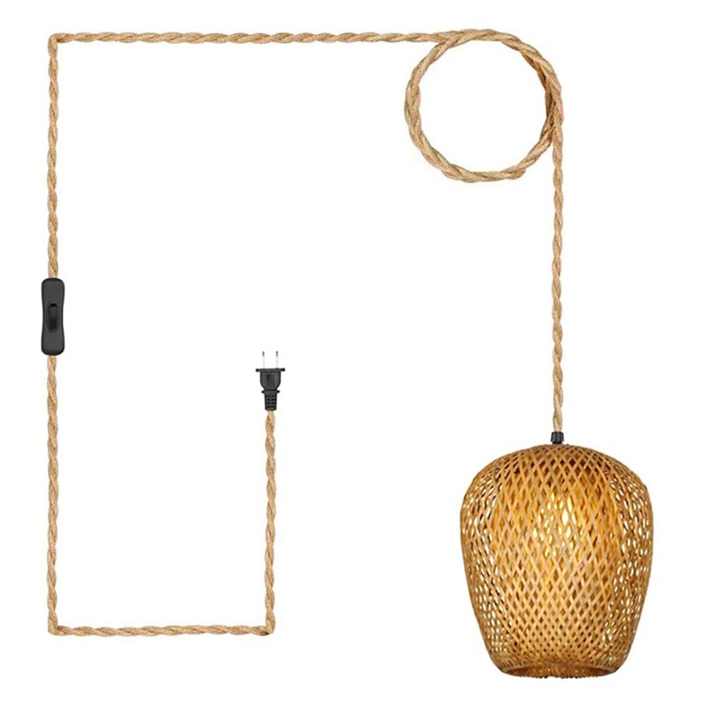 Plug In Pendant Light Hanging Lights With Plug In Cord Hanging Lamp Boho 15ft Rattan Dimmable Wicker Bamboo Woven Lamp Shade Hemp Rope Plug In Ceiling Light Fixture For Living Room Bedroom Farmhouse