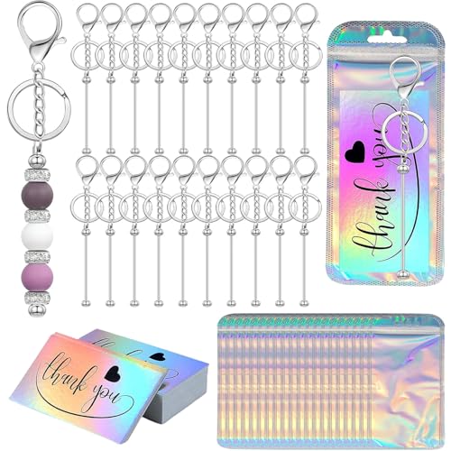 YUESEK 60 Pcs Beadable Keychain Bars Bulk Blank Creative Cute Keychains Bar for Beads Purse Keychains for Women Man