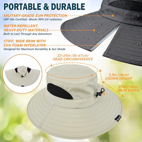 Image of Wide Brim Sun Bucket Hat, Waterproof Boonie Hat for Men & Women | UPF 50+ UV Protection, Adjustable Fit, Chin Strap & Sweatband, Foldable Durable for Fishing Hiking Garden Beach