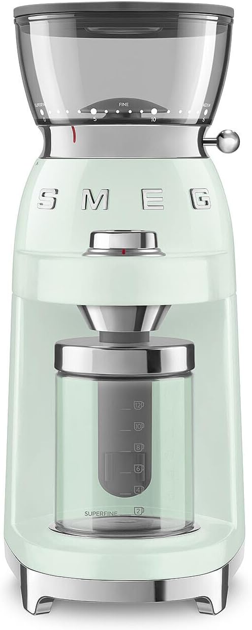 SMEG CGF03 Burr Coffee Grinder, Electric Conical Burr Grinder with 15 Grind Settings, 8 Presets, 240g Bean Hopper, Espresso, Moka & Drip Coffee Grinder, 50’s Retro Style (Pastel Green)