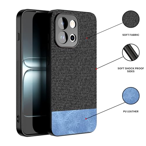 Image of Kapa Soft Fabric & Leather Hybrid Protective Back Cover for OnePlus 13S | Shockproof Slim Hard Anti Slip Back Case (Black,Blue)